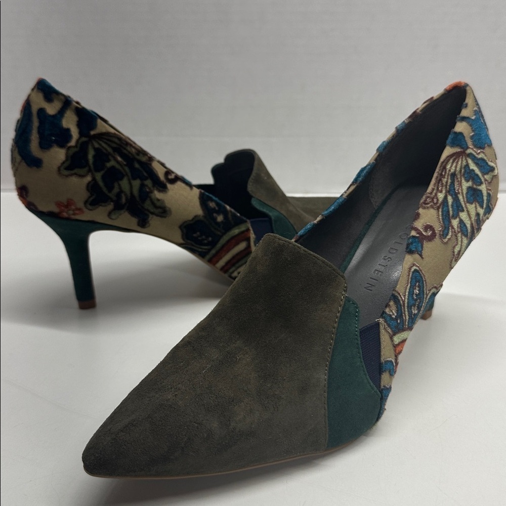 Lori Goldstein Heels Shoes Velvet Floral Pumps Pointed Toe Suede Tapestry 8.5